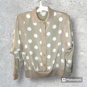 Philippe Marques Womens Polkadot Blouse Button Up Shoulder Pad 80s VTG Work Wear